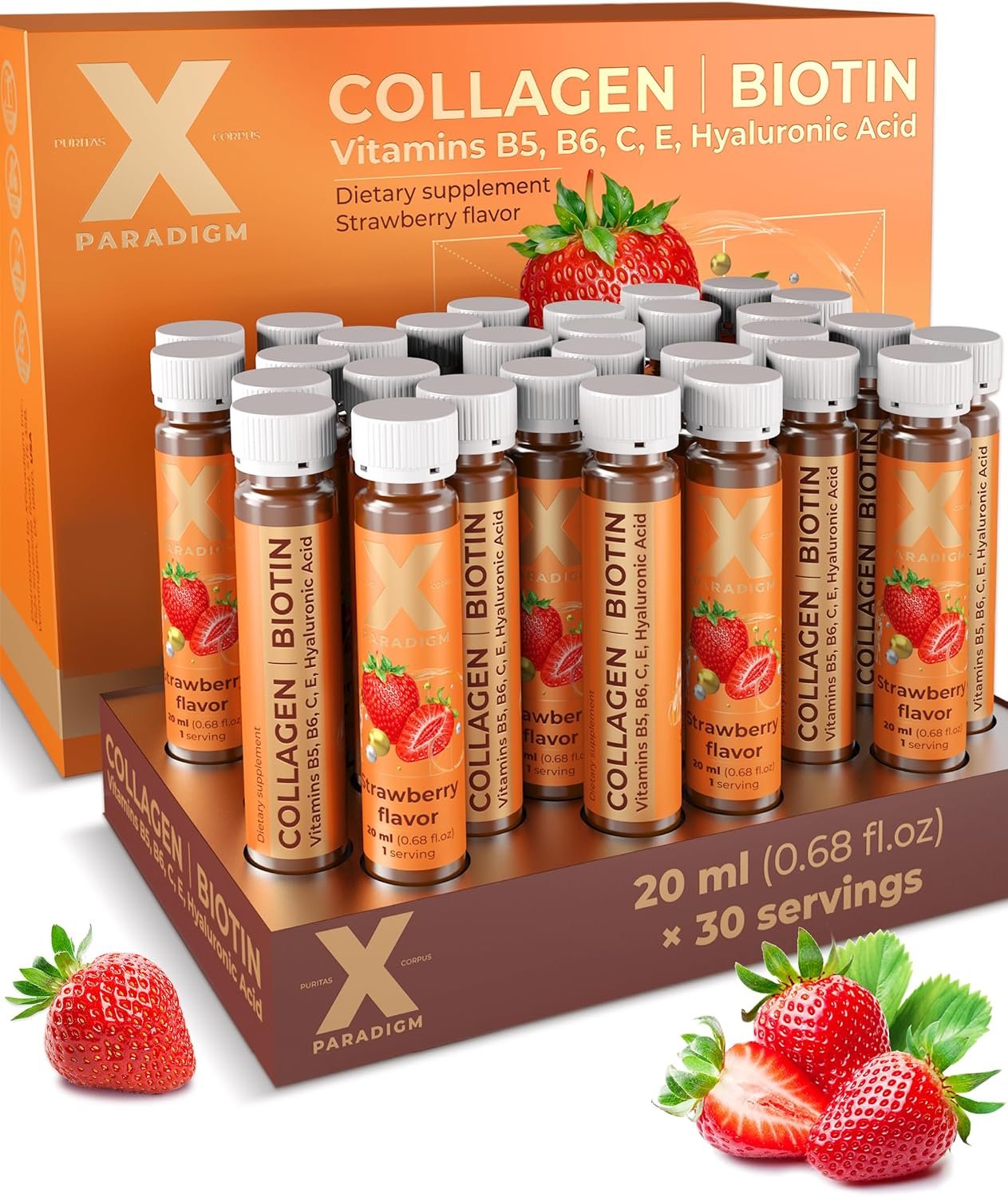 Liquid Collagen Peptides with Biotin & Hyaluronic Acid, Strawberry flavor