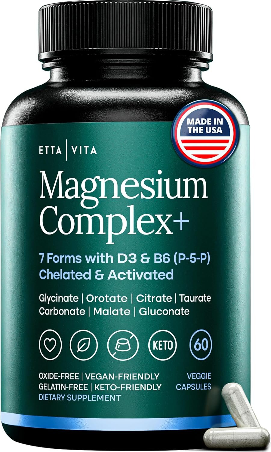 Magnesium Complex for Women & Men 500mg (7-in-1) with Vit D3 & B6 – 60 Ct