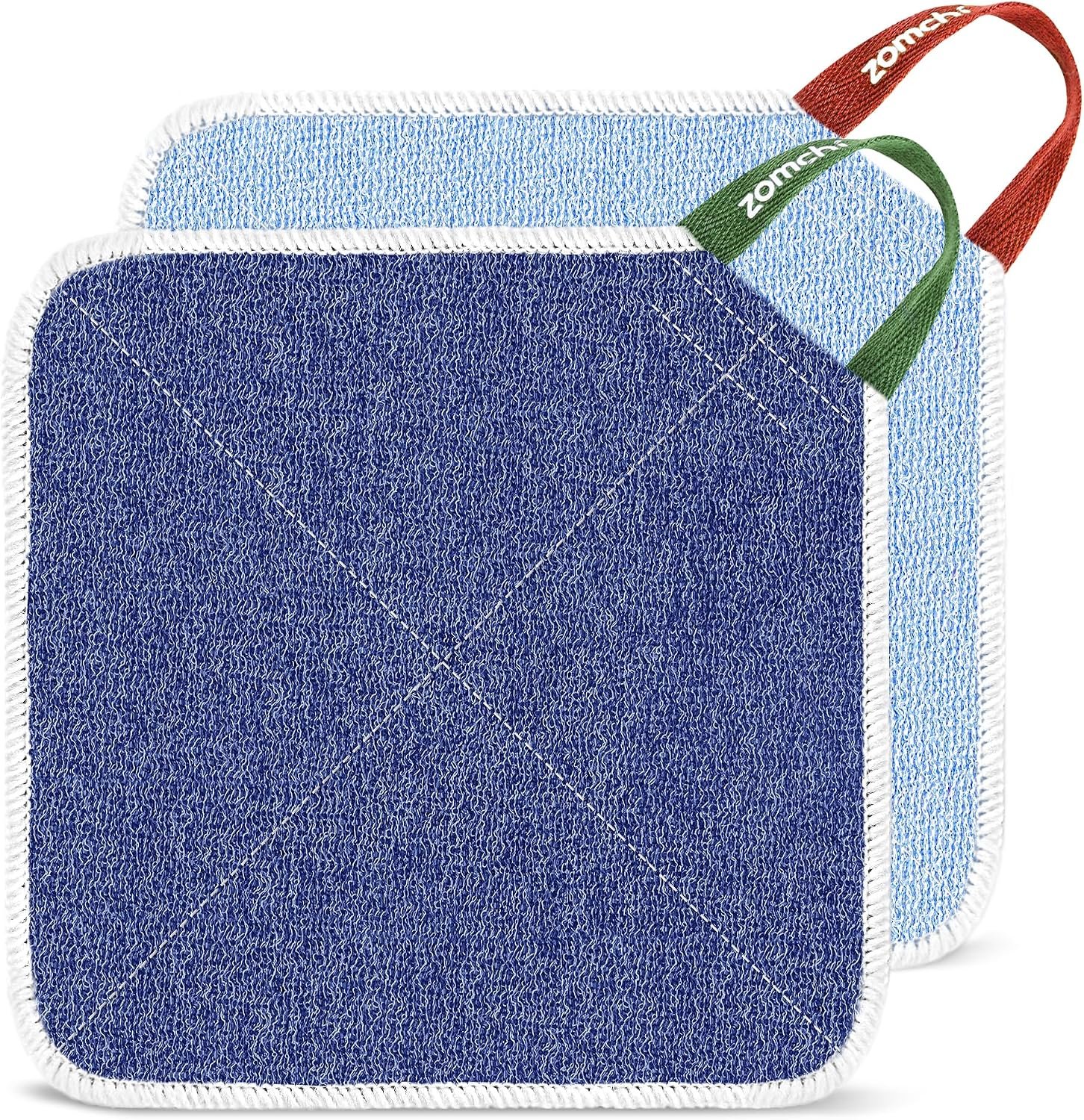 ZOMCHI Exfoliating Washcloth for Face and Body, Dual Texture, 2 Pack, Blue