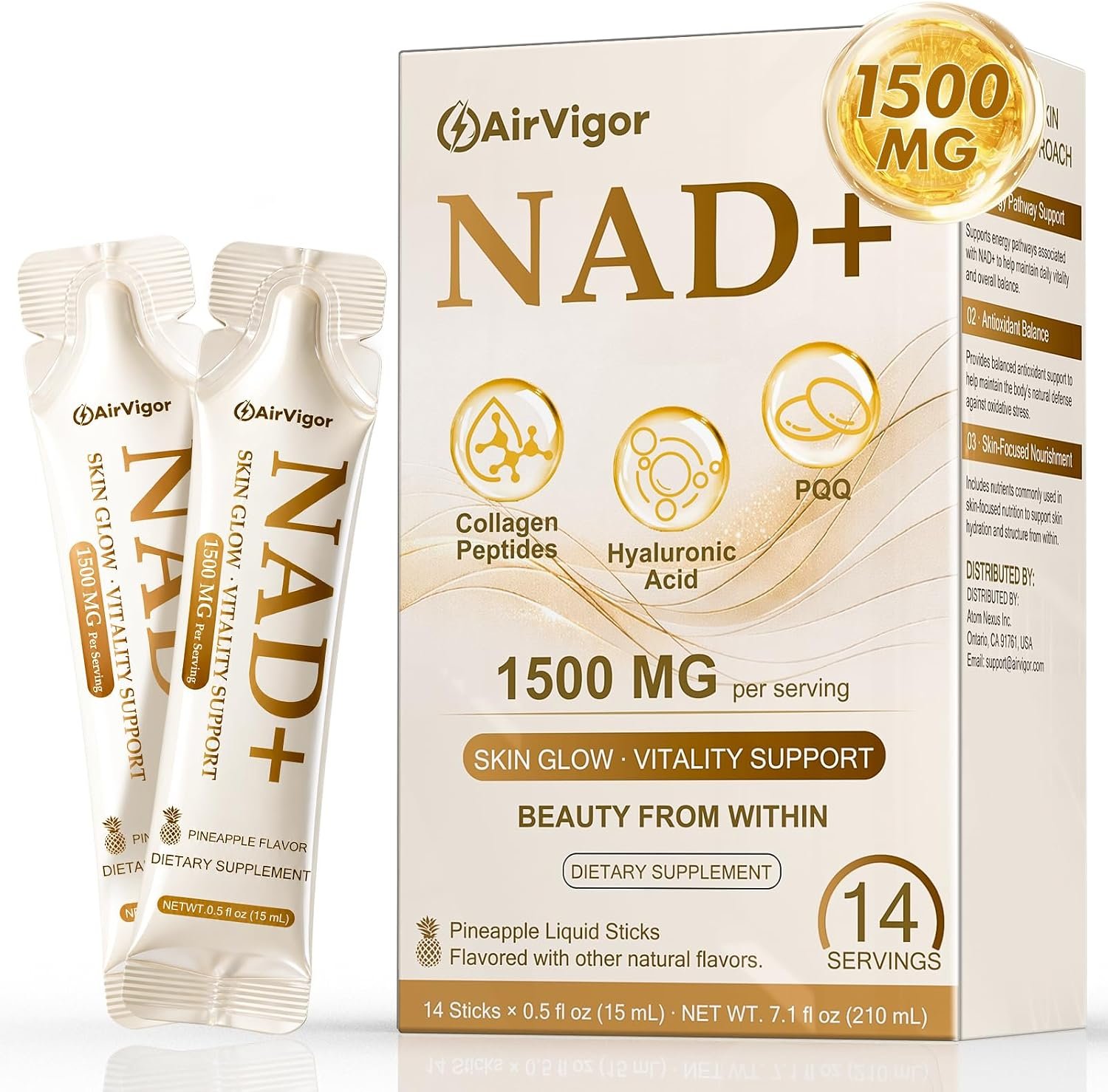 NAD Supplement, 1500mg Blend Formula for Skin Glow & Healthy Aging