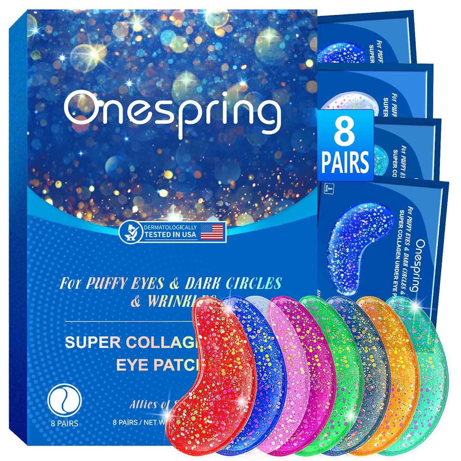 Onespring Under Eye Patches (8 Pairs) – Revitalises and Refreshes Your Skin, Eye Masks for Eye Bags, Dark Circles, Wrinkles, Collagen Gel Pads, Relieves Pressure – Travel Essentials